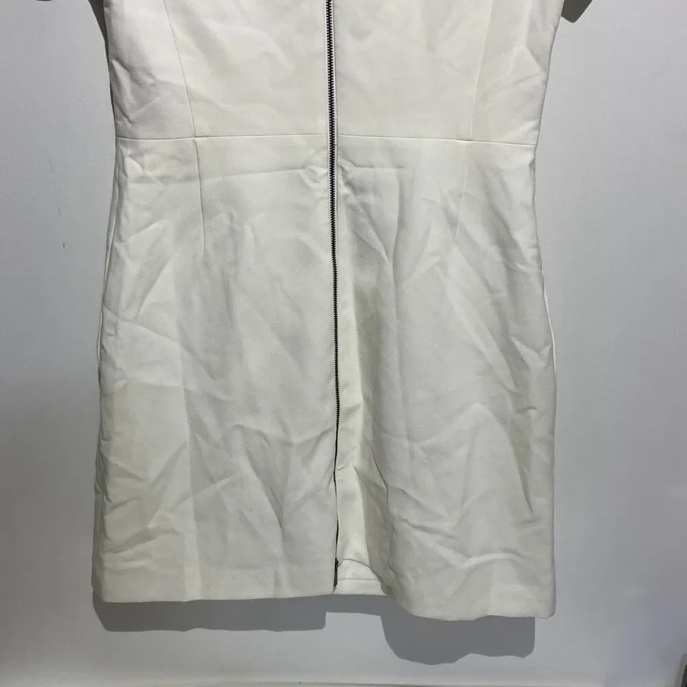 French Connection Womens White Short Sleeve‎ Sheath Dress Size 8 Exposed Zipper